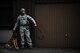 U.S. Air Force Staff Sgt. Patrick Ford, 86th Security Forces Squadron Military Working Dog handler, prepares to release Diesel, 86th SFS MWD, during confrontational management training at the 86th SFS training section on Ramstein Air Base, Germany, July 25, 2017. In the event of a riot, the K9 unit will be attached to the confrontational management teams as another line of defense. (U.S. Air Force photo by Senior Airman Devin Boyer)