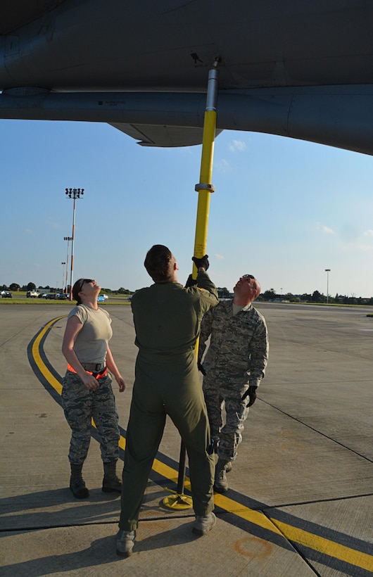 Citizen Airmen from the 507th Maintenance Group at Tinker Air Force Base, Okla., recover a KC-135R Stratotanker following a training flight July 25, 2017, at RAF Mildenhall, England. In a long-standing partnership between the Air Force Reserve Command and U.S. Air Forces in Europe, members of the 507th Air Refueling Wing augmented the 100th Air Refueling Wing July 1-29, 2017, to provide air refueling support to the European theater of operations. (U.S. Air Force photo/Tech Sgt. Lauren Gleason)