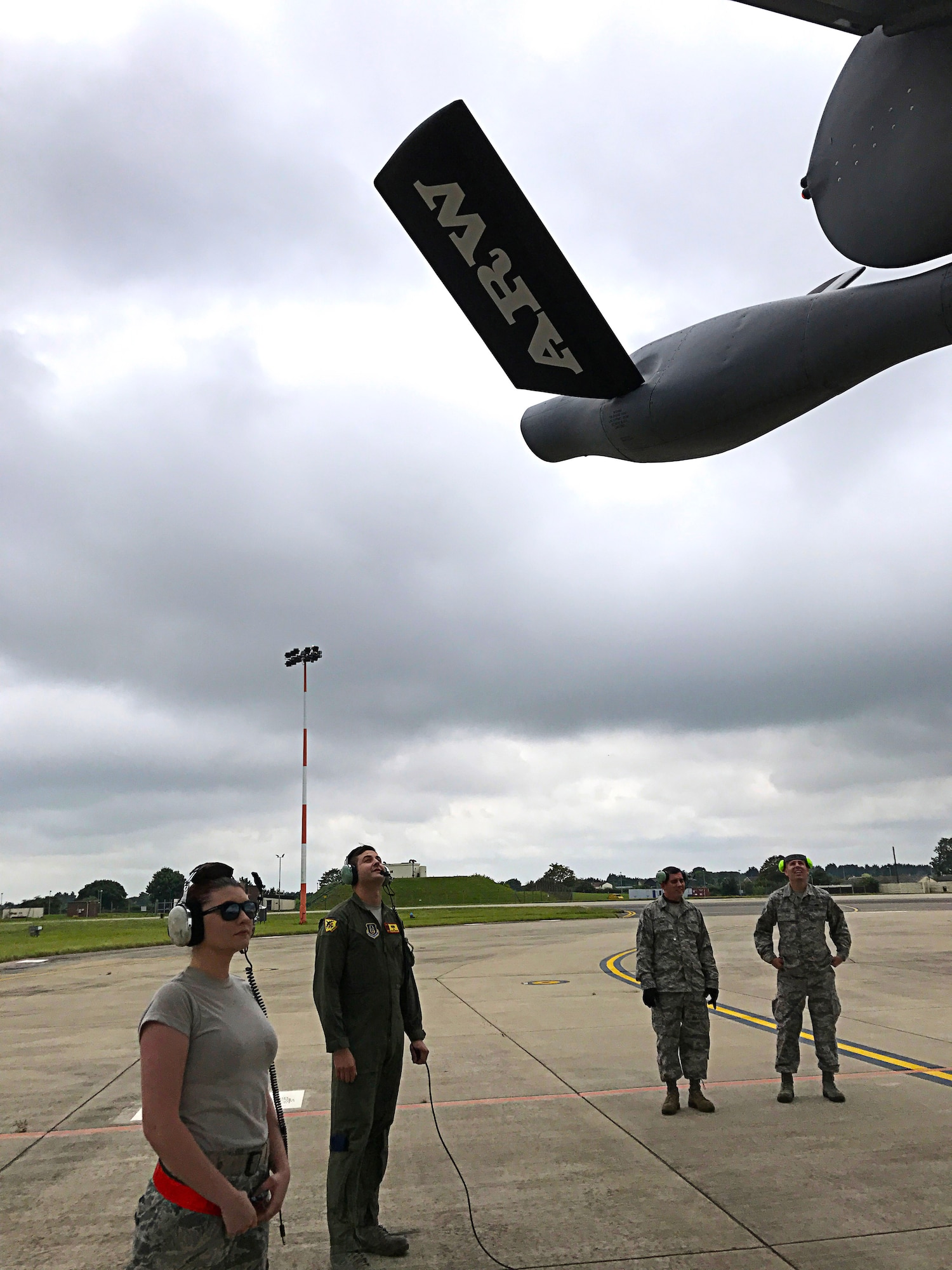 Citizen Airmen with the 507th Aircraft Maintenance Group at Tinker Air Force Base, Okla.,perform pre-flight checks on a KC-135R Stratotanker July 25, 2017, at RAF Mildenhall, England, prior to a refueling mission. In a long-standing partnership between the Air Force Reserve Command and U.S. Air Forces in Europe, members of the 507th Air Refueling Wing are augmenting the 100th Air Refueling Wing July 1-29, to provide KC-135R air refueling support to the European theater of operations. (U.S. Air Force photo/Tech Sgt. Lauren Gleason)