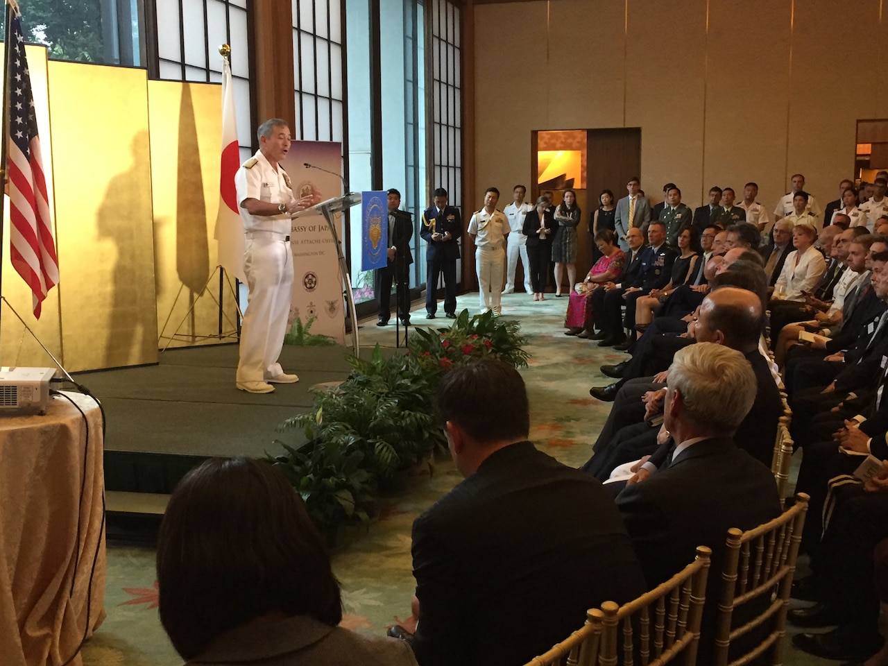 Navy Adm. Harry B. Harris Jr., commander of U.S. Pacific Command, discusses North Korea’s nuclear capabilities and missile technology at the 4th Japan-U.S. Military Statesmen Forum in Washington, July 28, 2017. DoD photo by Jim Garamone