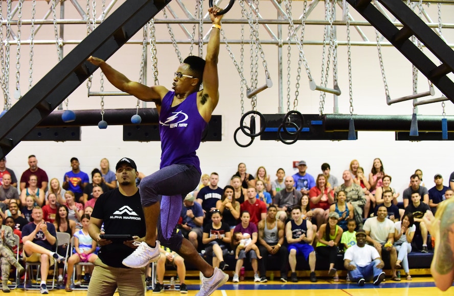 Donovan Metoyer was the top male competitor to finish the Alpha Warrior Challenge at Whiteman Air Force Base, Mo., July 22, 2017. Metoyer, and the competitors who finished in the top 10 for males and the top 10 for females, will have the opportunity to compete against other Air Force Global Strike Command winners in the regional competition taking place at Whiteman AFB on Sept. 30, 2017.