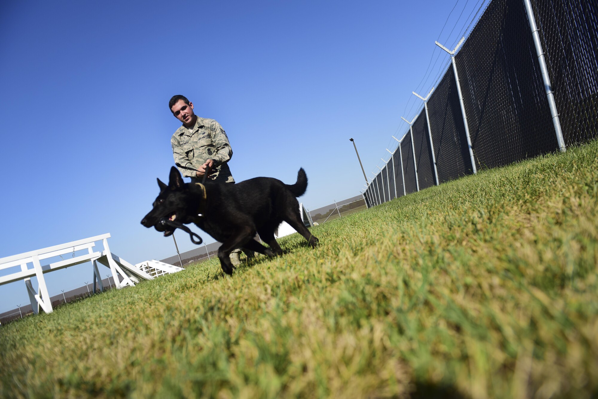 U.S. Air Force Staff Sgt. Joshua Montgomery, a 509th Security Forces Squadron Military Working Dog (MWD) handler, and his side-kick MWD Gipsy recently returned from a U.S. Secret Service support mission involving the vice president. MWDs possess a superior sense of hearing, visual motion detection and a crushing jaw strength of 238 pounds of pressure, making them a special asset to the U.S. Armed Forces.
