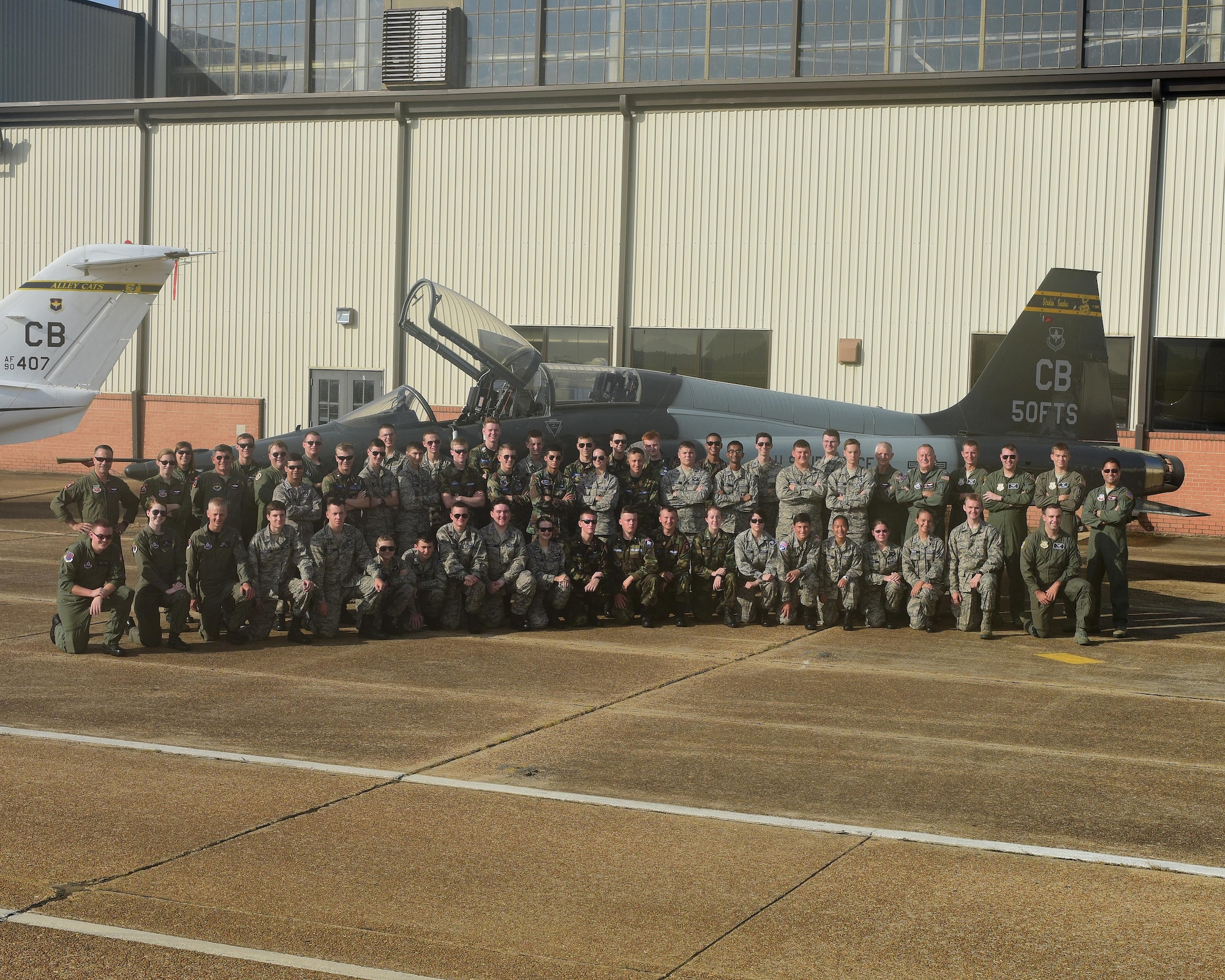 Civil Air Patrol instructors and cadets pose for a photo July 25, 2017, on Columbus Air Force Base, Mississippi. From July 22-30 CAP cadets went through a national program called Specialized Undergraduate Pilot Training Familiarization Course. (U.S. Air Force photo by Elizabeth Owens)