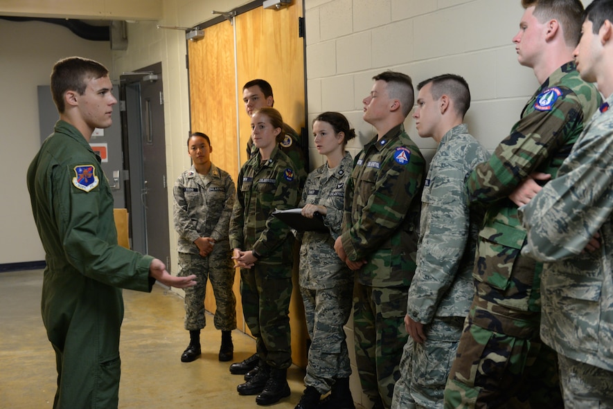 Civil Air Patrol cadets prepare for their simulated T-6A Texan II flights July 25, 2017, on Columbus Air Force Base, Mississippi. The cadets are familiarized to the instruments, emergency procedures and more throughout the Specialized Undergraduate Pilot Training Familiarization Course. (U.S. Air Force photo by Airman 1st Class Keith Holcomb)