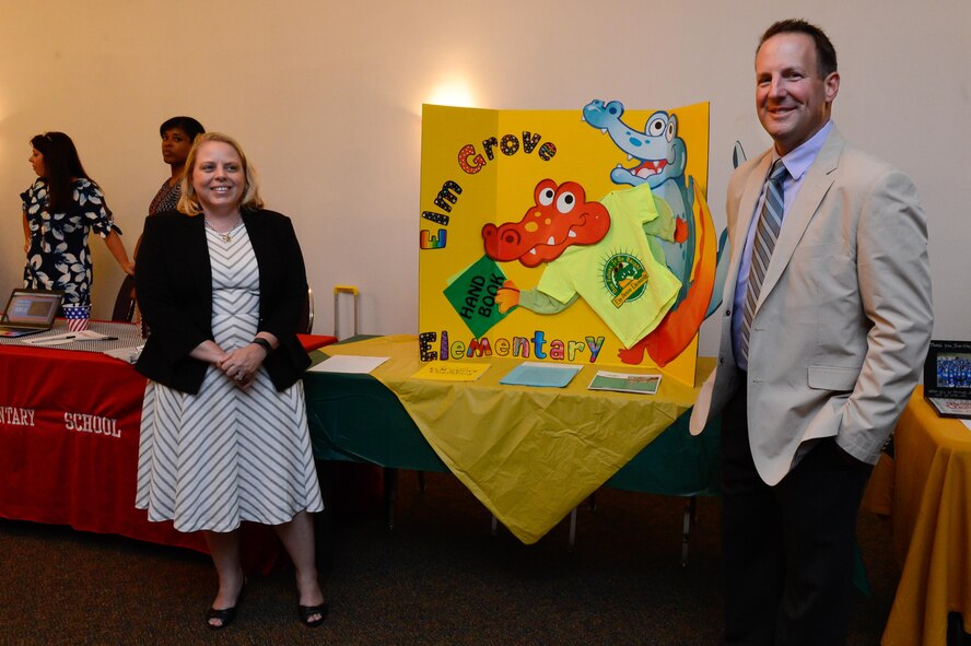 Administrators represented various schools from the Bossier City and Caddo Parishes at the Back to School Night hosted by 2nd Force Support Squadron at Barksdale Air Force Base, La., July 24, 2017. Barksdale has introduced a School of Choice initiative, allowing parents to choose which school they will send their children to. (U.S. Air Force Photo/Airman 1st Class Sydney Bennett)
