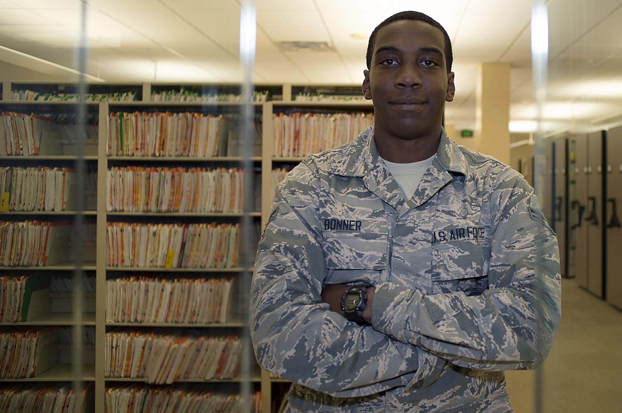 U.S. Air Force Airman 1st Class Amal Bonner, a records technician assigned to the 6th Medical Group, pauses for a photo at MacDill Air Force Base, Fla., July 25, 2017. Bonner grew up in Belize and moved to Chicago to join the Air Force in hopes of creating a better future for himself and his family. (U.S. Air Force photo by Airman 1st Class Caleb Nunez)
