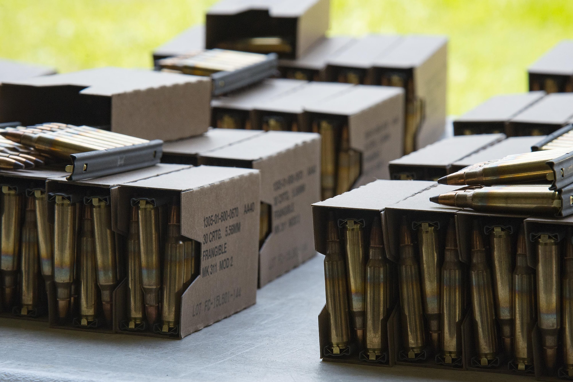 Ammunition rests on a table at the Combat Arms Training and Maintenance range, July 25, 2017, at Moody Air Force Base, Ga. During CATM, Airmen must demonstrate quality safety standards while handling and shooting their weapons in order to qualify to deploy. (U.S. Air Force photo by Airman 1st Class Erick Requadt)