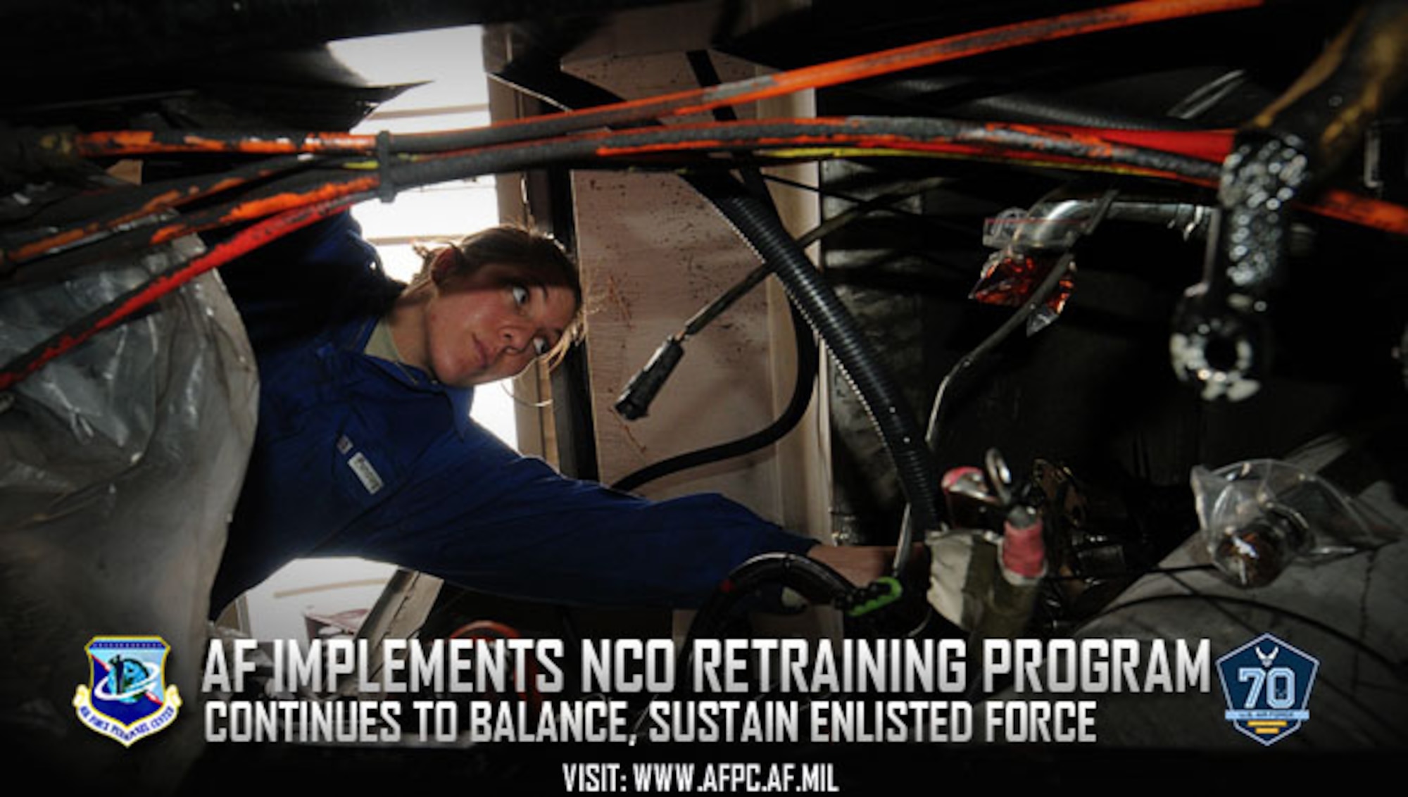 The Noncommissioned Officer Retraining Program allows second-term and career Airmen to retrain into undermanned career field in order to balance and sustain the enlisted force as the Air Force continues to grow. (U.S. Air Force graphic by Kat Bailey)