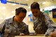 Tech. Sgt. Amanda Padilla, 23d Aerospace Medicine Squadron public health flight chief, and Tech. Sgt. Kelly Hocker, 23d Medical Operations Squadron  public health flight chief, glance in a box of school supplies during the Back the School Brigade, July 26, 2017, at Moody Air Force Base, Ga. The Back to School Brigade is used to help aid Team Moody families by making free school supplies easily available. (U.S. Air Force photo by Airman Eugene Oliver)