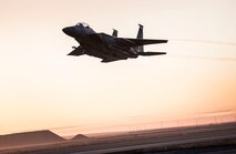 An F-15E Strike Eagle takes off from Mountain Home Air Force Base, Idaho, March 16, 2016. The planes flew constantly during a 72-hour exercise. (U.S. Air Force photo by Airman Alaysia Berry/RELEASED)