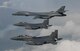 A U.S. Air Force B-1B Lancer assigned to the 9th Expeditionary Bomb Squadron, deployed from Dyess Air Force Base, Texas, is joined by Republic of Korea air force F-15s, during a 10-hour mission from Andersen Air Force Base, Guam, into Japanese airspace and over the Korean Peninsula, July 30, 2017. The B-1s first made contact with Japan Air Self-Defense Force F-2 fighter jets in Japanese airspace, then proceeded over the Korean Peninsula where they were joined by South Korean F-15 fighter jets. The aircrews practiced intercept and formation training during the mission, enabling them to improve their combined capabilities and tactical skills, while also strengthening the long standing military-to-military relationships in the Indo-Asia-Pacific. (Courtesy photo)