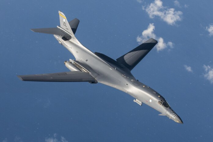A U.S. Air Force B-1B Lancer assigned to the 9th Expeditionary Bomb Squadron, deployed from Dyess Air Force Base, Texas, during a 10-hour mission from Andersen Air Force Base, Guam, into Japanese airspace and over the Korean Peninsula, July 30, 2017. U.S. Pacific Command maintains flexible bomber and fighter capabilities in the Indo-Asia-Pacific theater, retaining the ability to quickly respond to any regional threat in order to defend the U.S. homeland and in support of our allies. (U.S. Air Force photo/Airman 1st Class Christopher Quail)