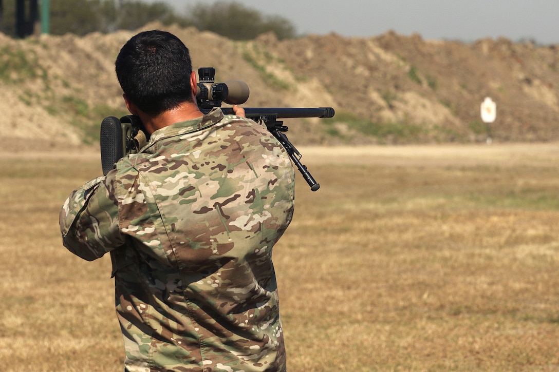 A member of the U.S. special operations team competes in a sniper stress shoot event during Fuerzas Comando 2017 in Vista Alegre, Paraguay, July 21, 2017. Army photo by Sgt. Alexis K. Washburn-Jasinski