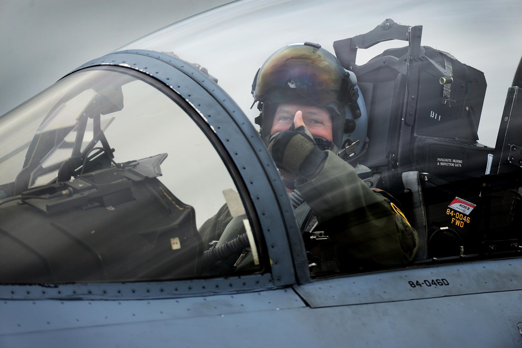 A pilot assigned to the 493rd Fighter Squadron gives the thumbs up after completion of a sortie with the 480th Fighter Squadron in support of a flying training exercise at Royal Air Force Lakenheath, England, July 25. This FTD not only met readiness requirements, but also provided an avenue to expand strategic and operational ties. (U.S. Air Force photo/ Tech. Sgt. Matthew Plew)