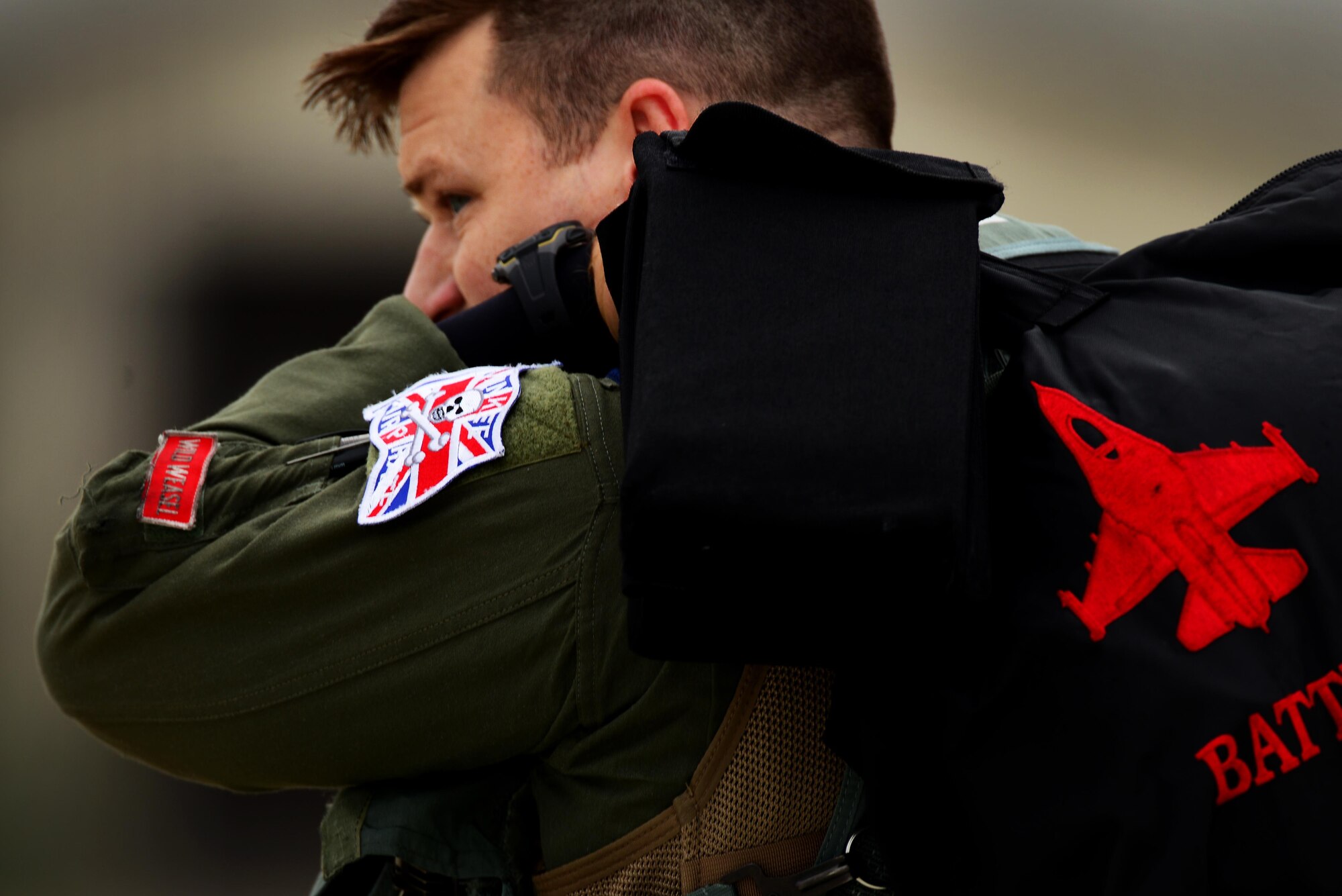 A pilot assigned to the 480th Fighter Squadron, Spangdahlem Air Base, Germany, walks to his aircraft in preparation for a sortie in support of a flying training exercise at Royal Air Force Lakenheath, England, July 25. Airmen from 52nd Fighter Wing, Spangdahlem AB, worked alongside Airmen from the 48th Fighter Wing, RAF Lakenheath, and British Allies during this bilateral training event to enhance interoperability, maintain joint readiness and reassure our regional Allies and partners of the U.S. Air Force’s commitment to a safe and secure Europe. (U.S. Air Force photo/ Tech. Sgt. Matthew Plew)