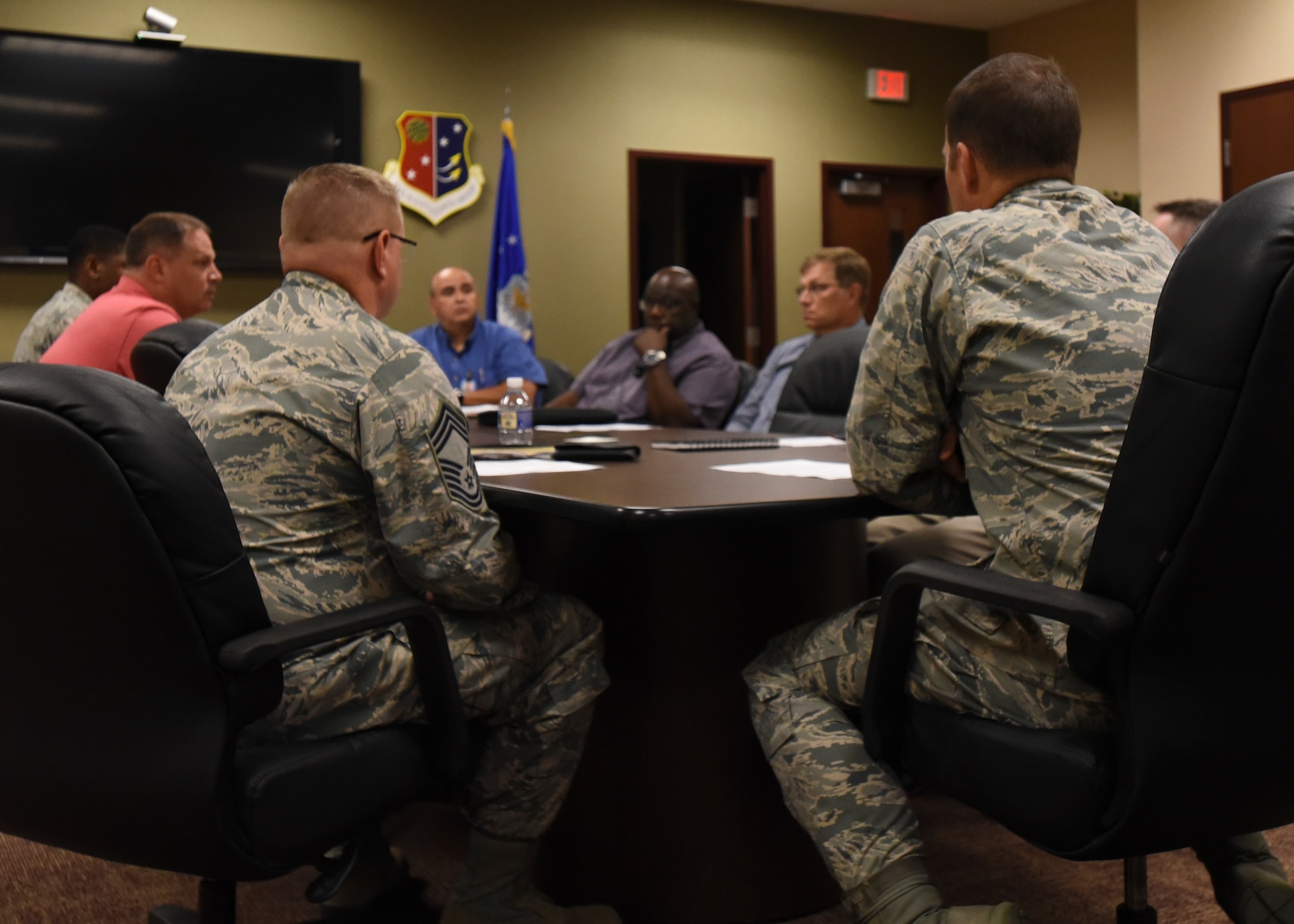 U.S. Air Force Col. Brian Daniels, 305th Maintenance Group commander talks with personnel from the 305th Air Mobility Wing about an upcoming continuous process improvement initiative at Joint Base McGuire-Dix-Lakehurst, New Jersey, July 27, 2017. These changes are expected to improve the C-17 Globemaster III’s role in rapid global mobility by reducing the amount of maintenance down time. (U.S. Air Force photo by Airman 1st Class Jessica Blair)