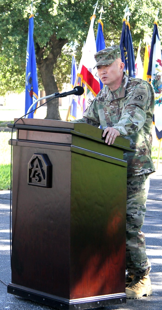 U.S. Army North (Fifth Army) welcomed Brig. Gen. Richard C. Kim and his family to Joint Base San Antonio-Fort Sam Houston at a welcoming ceremony held at the historic quadrangle July 27. Kim assumes responsibility as the deputy commanding general and director of operations for Army North. He most recently served as the deputy director, program analysis and evaluation, Office of the Deputy Chief of Staff, G-8, Washington, D.C. The ARNORTH DCG is the eyes and ears for the commanding general and as the director of operations, is responsibility for daily and future operations and exercises. Lt. Gen. Jeffrey S. Buchanan welcomed the Kims to the Fifth Army family and said Kim possess all the qualities to accomplish the Army North mission.
