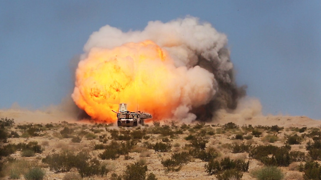 U.S. Marines with 2nd Combat Engineer Battalion, Marine Air Ground Task Force-8 (MAGTF-8) fire a mine clearing line charge (MCLIC) for a Tank Mechanized Assault Course (TMAC) during Integrated Training Exercise (ITX) 5-17 at Marine Corps Air Ground Combat Center, Twentynine Palms, Calif., July 28, 2017. The purpose of ITX is to create a challenging, realistic training environment that produces combat-ready forces capable of operating as an integrated MAGTF. (U.S. Marine Corps Photo by Sgt. Kassie L. McDole)