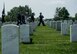 Air Force Ceremonial Guardsmen escort the remains of retired Col. Bruce Olmstead during his funeral at Arlington National Cemetery, Arlington, Va., July 27, 2017. Olmstead served from 1957 to 1983, receiving multiple decorations including Silver Star, Distinguished Flying Cross and Purple Heart for his actions as a prisoner of war. (U.S. Air Force photo by Senior Airman Rusty Frank/Released)