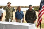 PUERTO CASTILLA, Honduras (July 24, 2017) U.S. Navy Capt. Steven Stacy, mission commander of Southern Partnership Station 17, salutes the American flag during an opening ceremony at Puerto Castilla, Honduras. SPS-EPF 17 is a U.S. Navy deployment, executed by U.S. Naval Forces Southern Command/U.S. 4th Fleet, focused on subject matter expert exchanges with partner nation militaries and security forces in Central and South America. (U.S. Army photo by SGT Crystal Madriz/Released)