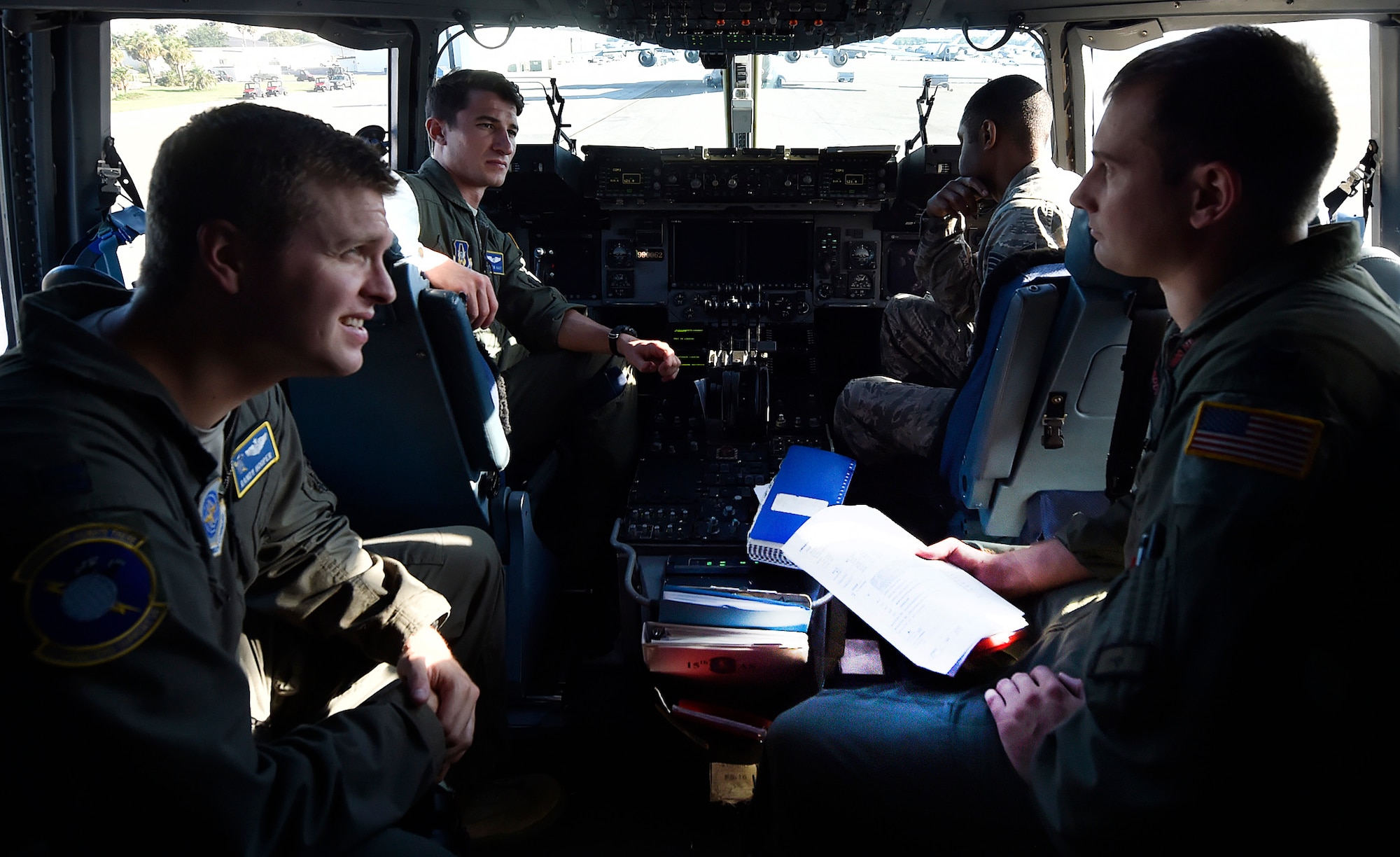 U.S. Air Force reservists and active-duty members conduct prelaunch checks for a C-17 Globemaster III here, prior to departing for Joint Base Lewis-McChord, Washington State, in support of Exercise Mobility Guardian July 31. Mobility Guardian is designed to enhance the capabilities of mobility Airmen to succeed in dynamic threat environments. The exercise features more than 3,000 participants and involves 25 countries from July 31 to Aug. 11. (U.S. Air Force photo by Staff Sgt. Christopher Hubenthal)