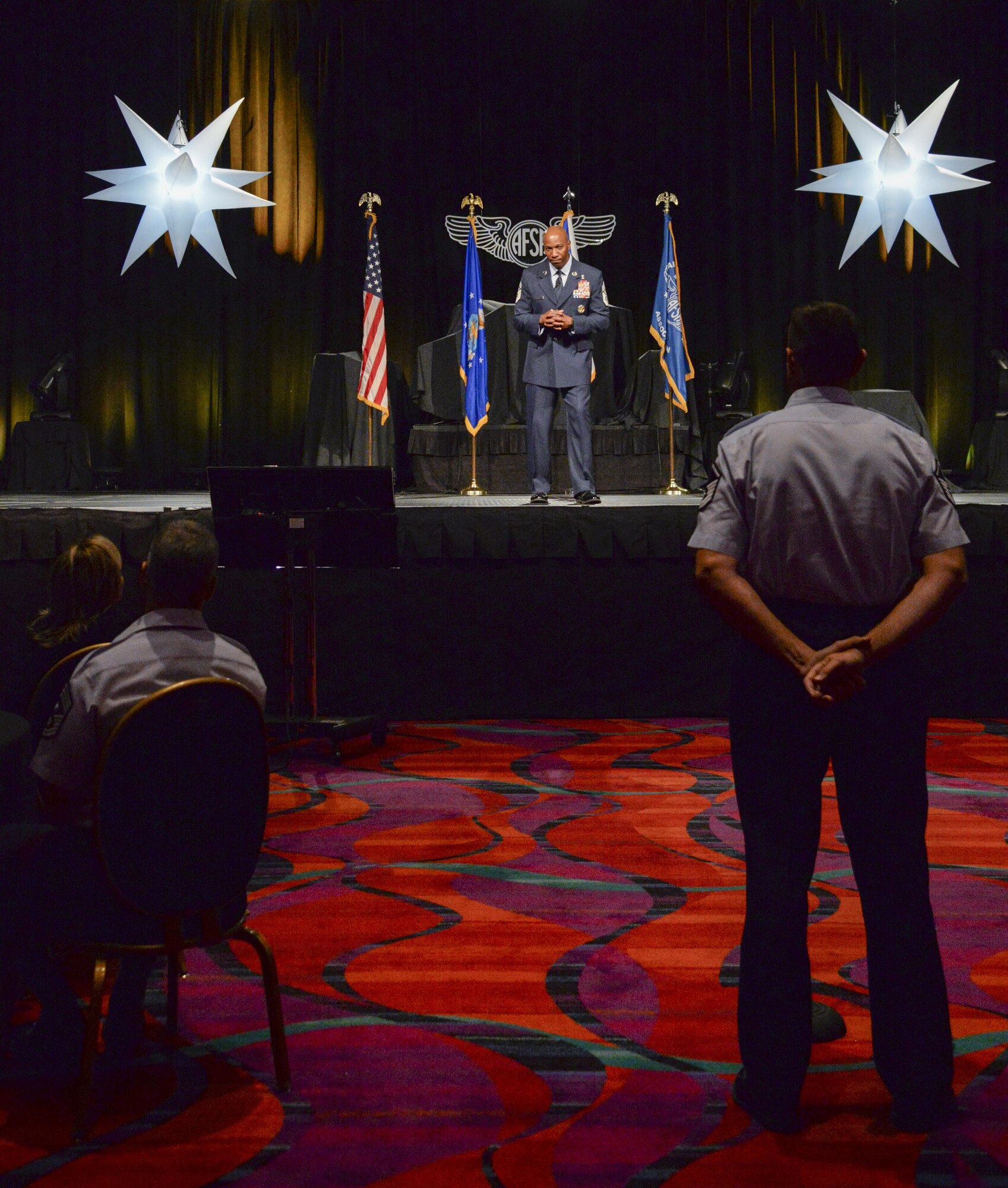 Chief Master Sergeant of the Air Force Kaleth O. Wright speaks to Airmen at a professional development forum July 24 during the Air Force Sergeants Association International Convention held in Reno, Nevada. The Professional Airman's Conference provided the opportunity for Airmen to learn from past and present enlisted leadership. (U.S. Air Force photo by Senior Airman Amber Carter)