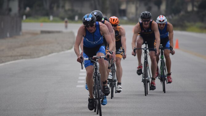 Capt. Joel Bischoff, a cadre member at Air Force ROTC Detachment 027 at the University of Northern Arizona, sets the pace at the 2017 Armed Forces Triathlon, held June 7-11 at Naval Base Ventura County, California. The captain’s second place overall finish at the competition earned him a place on the Air Force team competing at the World Military Triathlon Championship in Warendorf, Germany, Aug. 5. (Courtesy Photo)