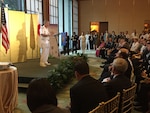 Navy Adm. Harry B. Harris Jr., commander of U.S. Pacific Command, discusses North Korea’s nuclear capabilities and missile technology at the 4th Japan-U.S. Military Statesmen Forum in Washington, July 28, 2017. 