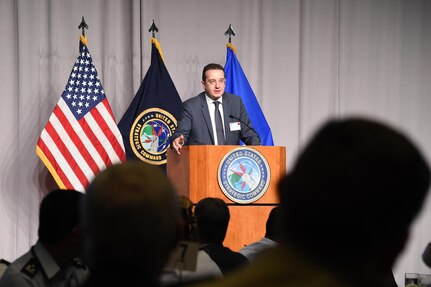 David Bakradze, Georgia’s ambassador to the United States, provides remarks during U.S. Strategic Command’s annual Deterrence Symposium at the CenturyLink Center, Omaha, Neb., July 26, 2017. During the two-day symposium, industry, military, governmental, international and academic experts discussed and promoted increased collaboration to address 21st century strategic deterrence.  One of nine Department of Defense unified combatant commands, USSTRATCOM has global strategic missions assigned through the Unified Command Plan that include strategic deterrence, space operations, cyberspace operations, joint electronic warfare, global strike, missile defense, intelligence, and analysis and targeting. 