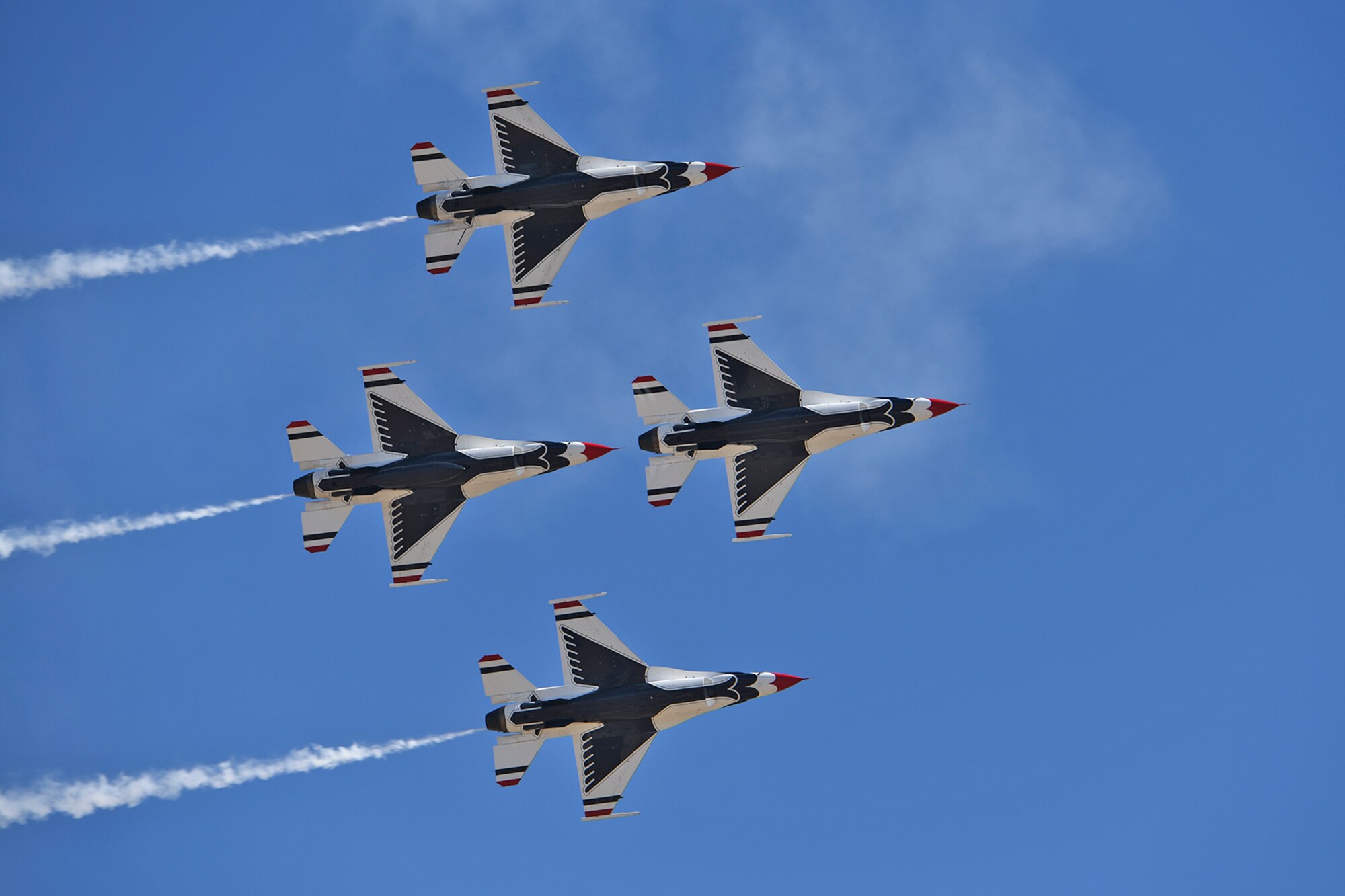 The U.S. Air Force Thunderbirds perform for the Inland Northwest community during the 2017 Skyfest Air Show and Open House July 30, 2017, at Fairchild Air Force Base, Washington. The Thunderbirds have flown the F-16 Fighting Falcon since August 1982, more than half of the team's history. (U.S. Air Force photo/Senior Airman Mackenzie Richardson)