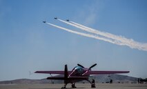 The U.S. Air Force Aerial Demonstration Squadron, the Thunderbirds, perform a flight performance at Skyfest 2017 Air Show and Open House July 29, 2017, at Fairchild Air Force Base, Washington.  The first Thunderbirds demonstration team consisted of seven officers and 22 enlisted members. (U.S. Air Force photo/ Senior Airman Sean Campbell)  
