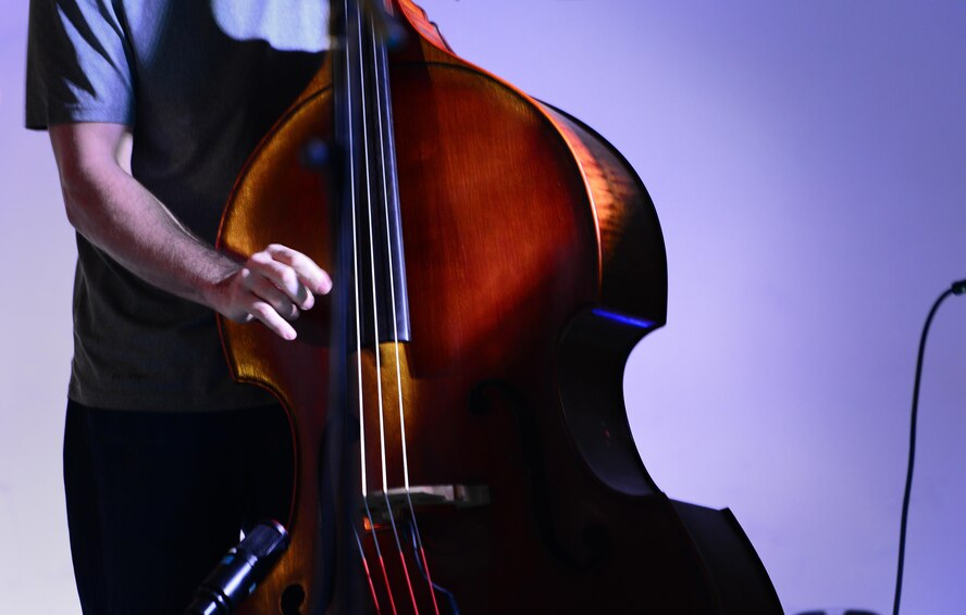 U.S. Air Force Capt. Justin Lewis, cello player for the U.S. Air Forces Central Command Band, performs for a crowd of U.S. service members and coalition partners during a stop in Southwest Asia on May 31, 2017.  These dynamic musicians perform and tour in small ensembles throughout the area of responsibility to positively promote troop morale, diplomacy and outreach to host nation communities. (U.S. Air Force Tech Sgt. Andy M. Kin)
