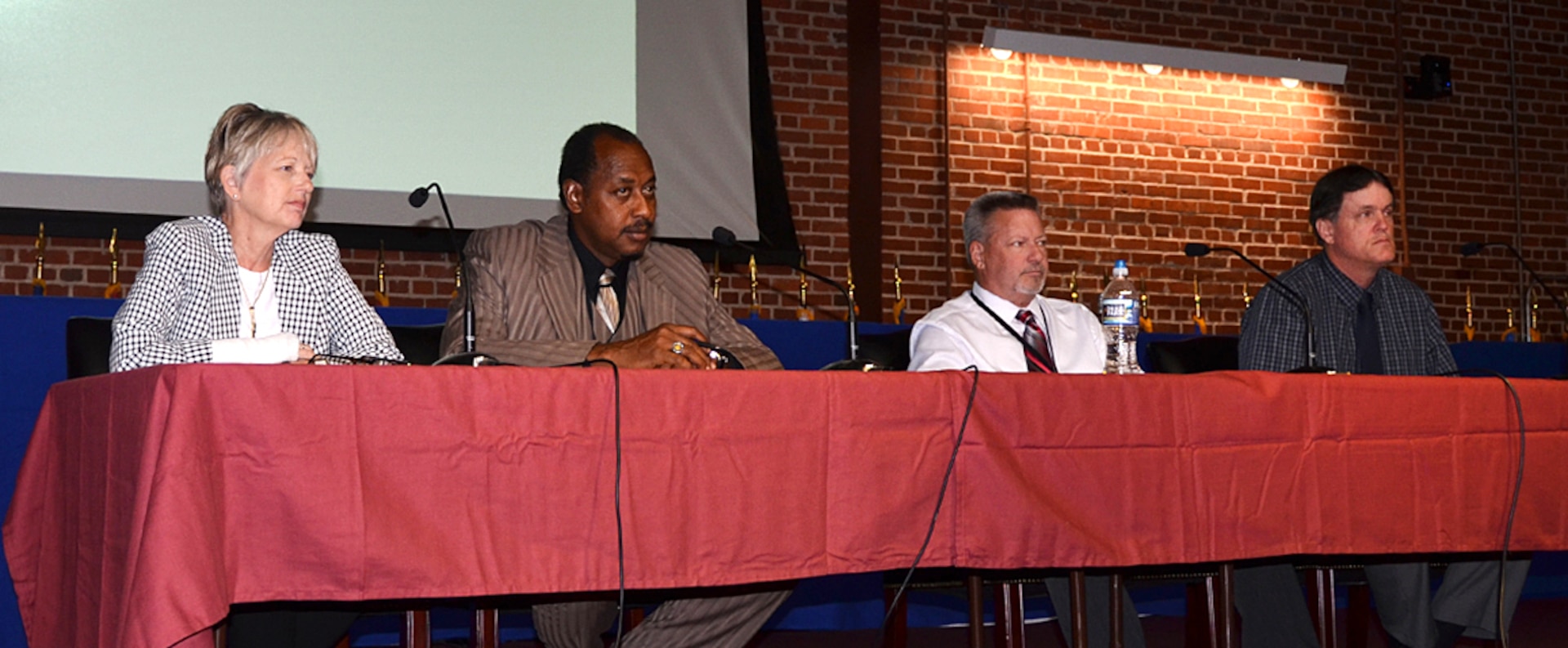 From left: Defense Logistics Agency Aviation’s Lynn Donnelly, deputy director, Procurement Process Support Directorate; Floyd Moore, deputy director, Supplier Operations Commodities Directorate; David Carns, director, Engineering Directorate; and Ronald Tatem, sourcing strategy specialist, Planning Process Directorate, offer leadership insight and answer questions during Aviation Industry Days May 16-17, 2017 in the Frank B. Lotts Conference Center on Defense Supply Center Richmond, Virginia.