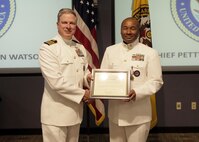 FORT EUSTIS, Va. - Chief Yeoman Owen Watson, flag writer, Joint Task Force Civil Support poses for a photo during his retirement ceremony May 18, 2017. Watson served 29 honorable years in the United States Navy. (Official DOD photo by MC2 Benjamin Liston)