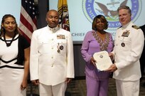 FORT EUSTIS, Va. - Chief Yeoman Owen Watson, flag writer, Joint Task Force Civil Support poses for a photo during his retirement ceremony May 18, 2017. Watson served 29 honorable years in the United States Navy. (Official DOD photo by MC2 Benjamin Liston)