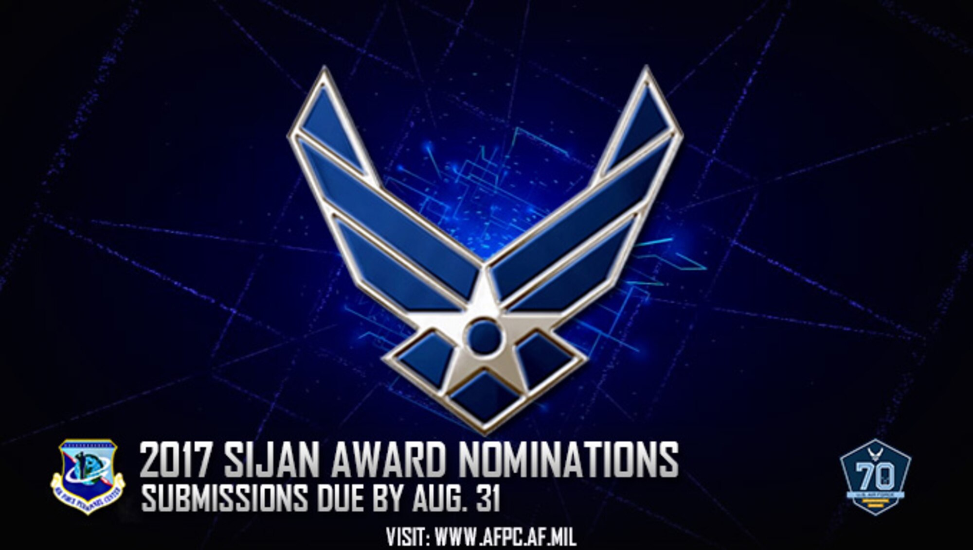 The Air Force is accepting nominations for the 2017 Lance P. Sijan U.S. Air Force Leadership Award. Nominations are due to the Air Force Personnel Center no later than Aug. 31. (U.S. Air Force graphic by Staff Sgt. Alexx Pons)