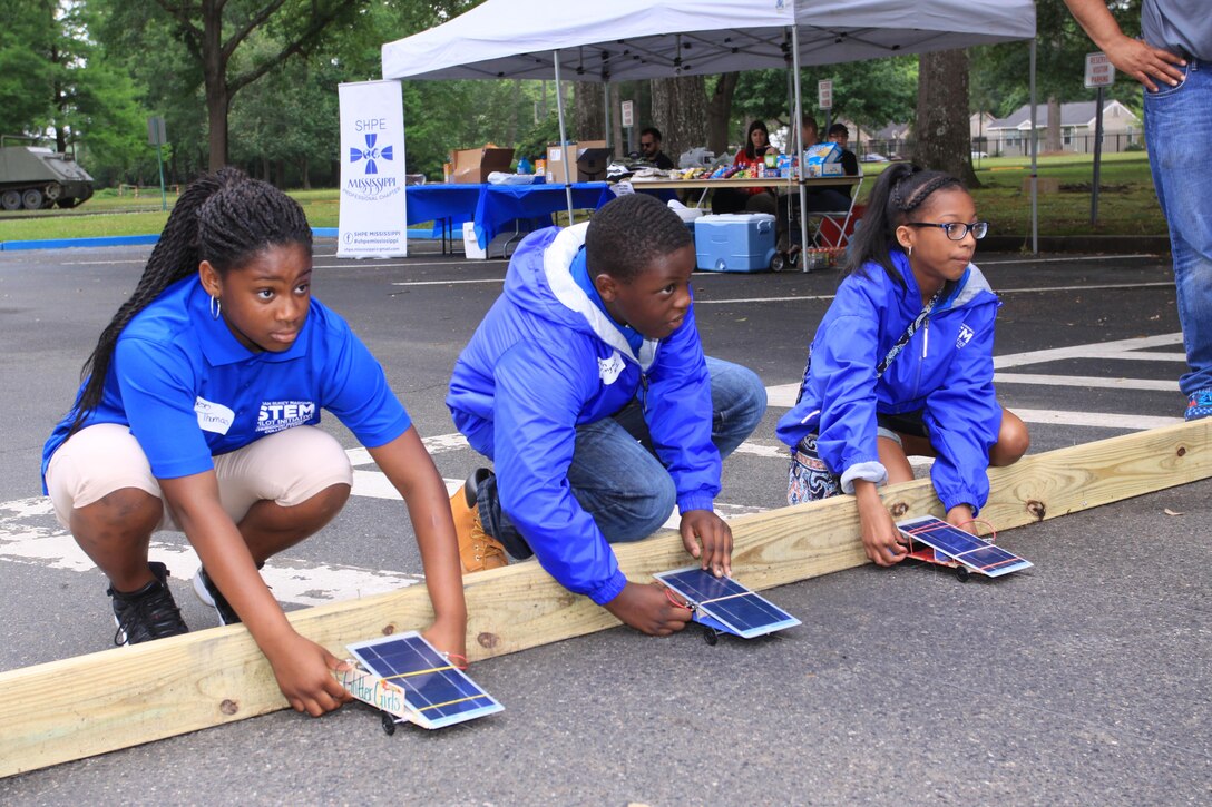 On your mark, get set, go!  Junior Solar Sprint participants design, construct and race solar-powered cars at the U.S. Army Engineer Research and Development Center in Vicksburg, Mississippi.