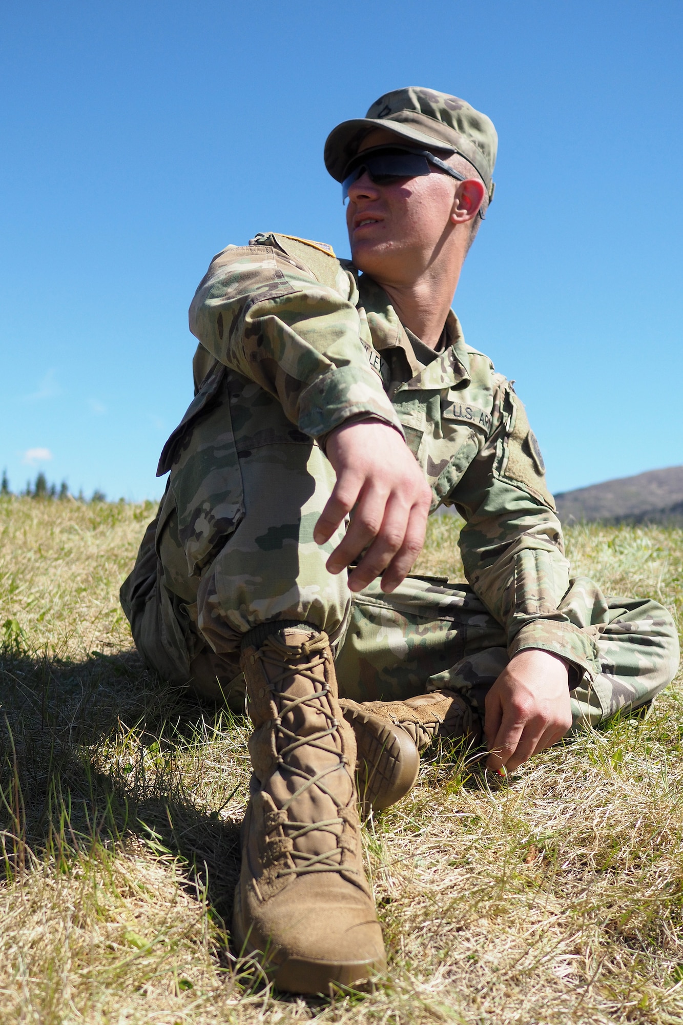 Army Pfc. Justin Gilley, a native of Dallas, assigned to the 98th Support Maintenance Company, 17th Combat Sustainment Support Battalion, U.S. Army Alaska, waits for the order to conduct known distance marksmanship at Pedneau range on Joint Base Elmendorf-Richardson, Alaska, May 31, 2017.  The SMC is a modular maintenance company that provides field maintenance support on an area basis to units in the form of allied trades support; wheeled vehicle recovery; armament; communications; electronics; special electronic devices; ground support equipment; power generation equipment; utility equipment; and test, measurement, and diagnostic equipment maintenance and quality control.