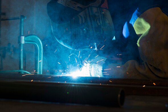 U.S. Air Force Staff Sgt. Ronald Bender, 39th Maintenance Squadron metals technology craftsman, welds a frame together May 30, 2017, at Incirlik Air Base, Turkey. The metals technology shop is capable of repairing, and in some cases, creating parts that are no longer in production. (U.S. Air Force photo by Airman 1st Class Devin M. Rumbaugh)