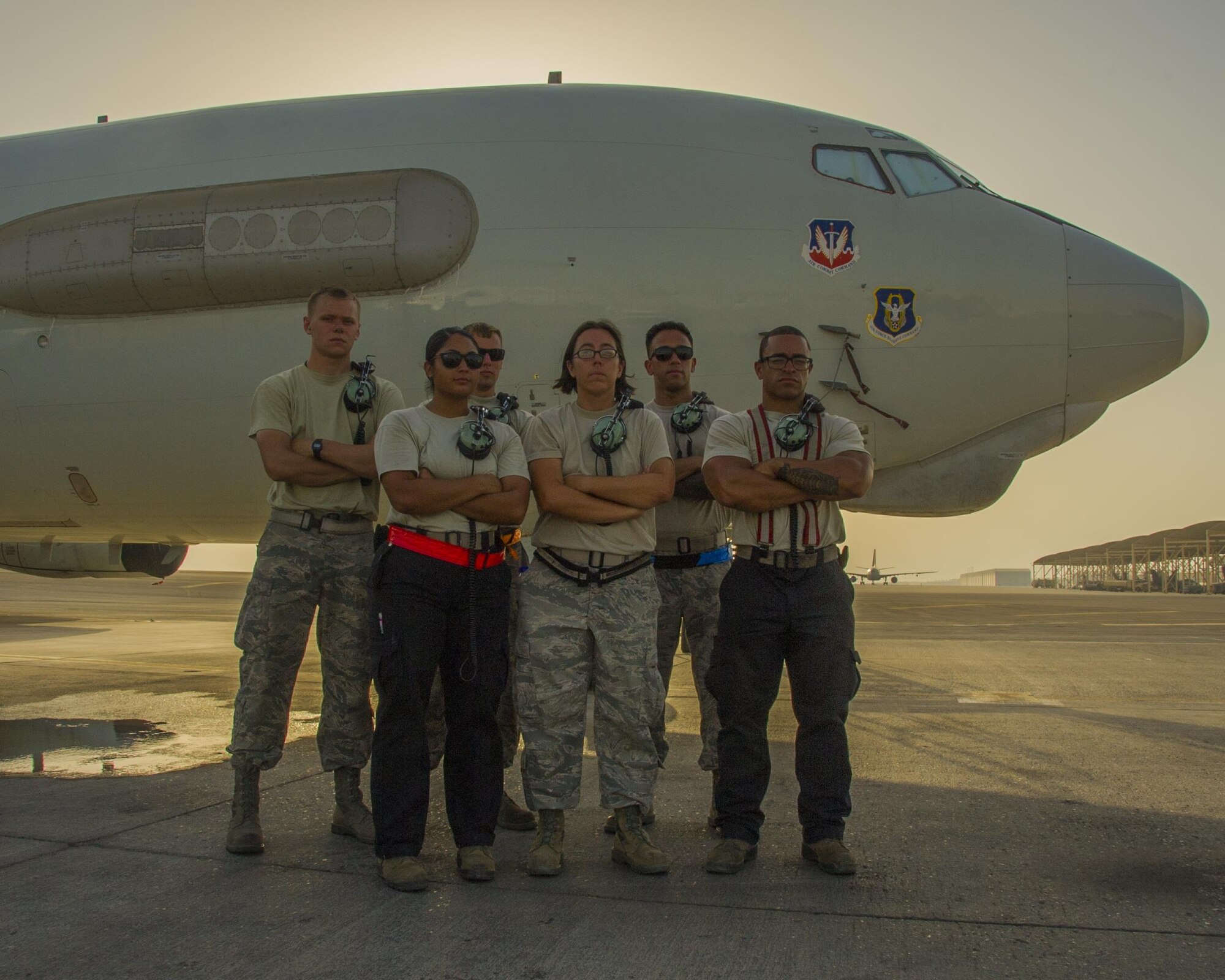 Airmen with the 380th Expeditionary Aircraft Maintenance Squadron E-3 Sentry Aircraft Maintenance Unit enable the Air Force core Command and Control mission through constant upkeep of the E-3 Sentry aircraft May 25, 2017, at an undisclosed location in southwest Asia. (U.S. Air Force photo by Senior Airman Preston Webb)