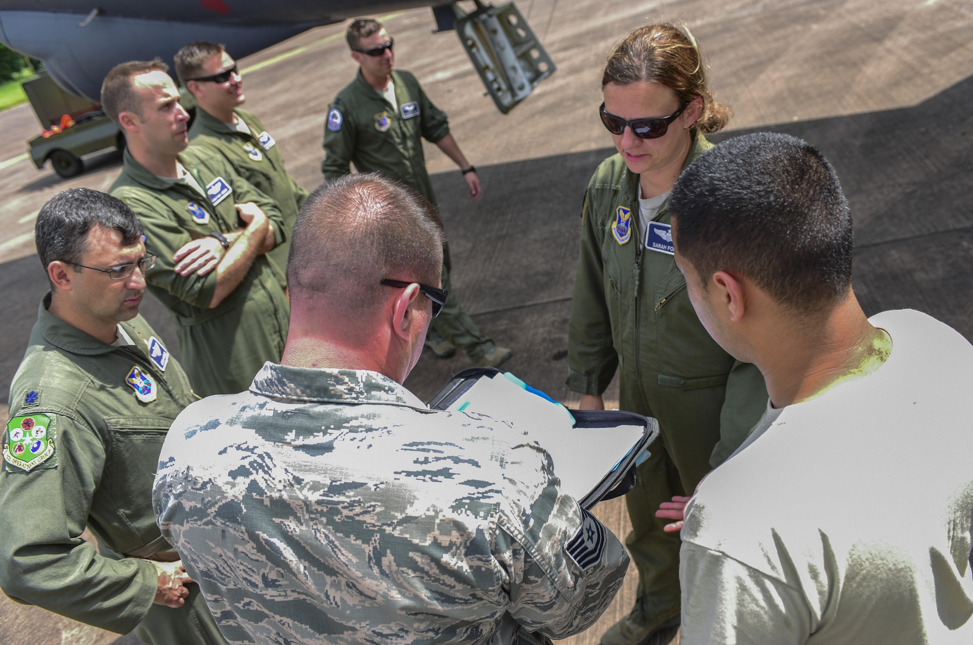 U.S. Air Force Global Strike Airmen complete post-flight inspection checklist after a B-52H Stratofortress from Barksdale Air Force Base, La. lands at RAF Fairford, U.K. Kingdom, June 1, 2017. Approximately 800 Striker Airmen from Air Force Global Strike Command are participating in joint and combined exercises in the European theatre with 14 allied and partner nations enhancing the Air Force’s interoperability and resiliency with allied nations. (U.S. Air Force photo by Airman 1st Class Randahl J. Jenson)