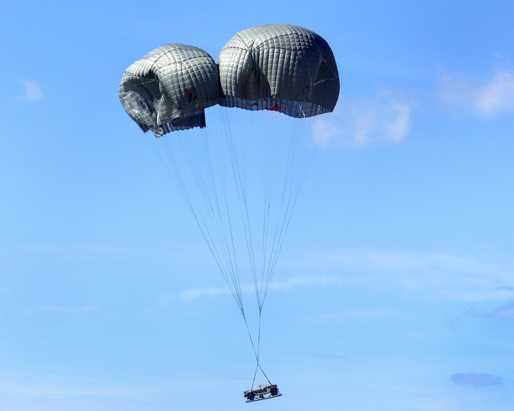The Advanced Low Velocity Airdrop System - Light/Heavy (ALVADS-L/H) delivers the High Mobility Multipurpose Wheeled Vehicle (HMMWV) to ground troops and is nearly at its half-way point in operational testing with the Fort Hood, Texas-based U.S. Army Operational Test Command's Airborne and Special Operations Test Directorate (ABNSOTD) at Fort Bragg, North Carolina. (Photo Credit: U.S. Army file photo)
