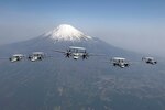 E-2C Hawkeyes assigned to Carrier Airborne Early Warning Squadron 115 "Liberty Bells," perform a formation flight in front of Mount Fuji, May 9, 2017. VAW 115 is one of the nine squadrons assigned to the Naval Air Facility Atsugi, Japan-based Carrier Air Wing Five, which is assigned to USS Kitty Hawk (CV 63). Kitty Hawk operates out of Fleet Activities Yokosuka, Japan.