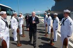 Sen. John S. McCain III is piped aboard during a visit to the Arleigh Burke-class guided-missile destroyer USS John S. McCain (DDG 56) in Cam Ranh, Vietnam, June 2, 2017. The U.S. Navy has patrolled the Indo-Asia-Pacific routinely for more than 70 years promoting regional peace and security. 