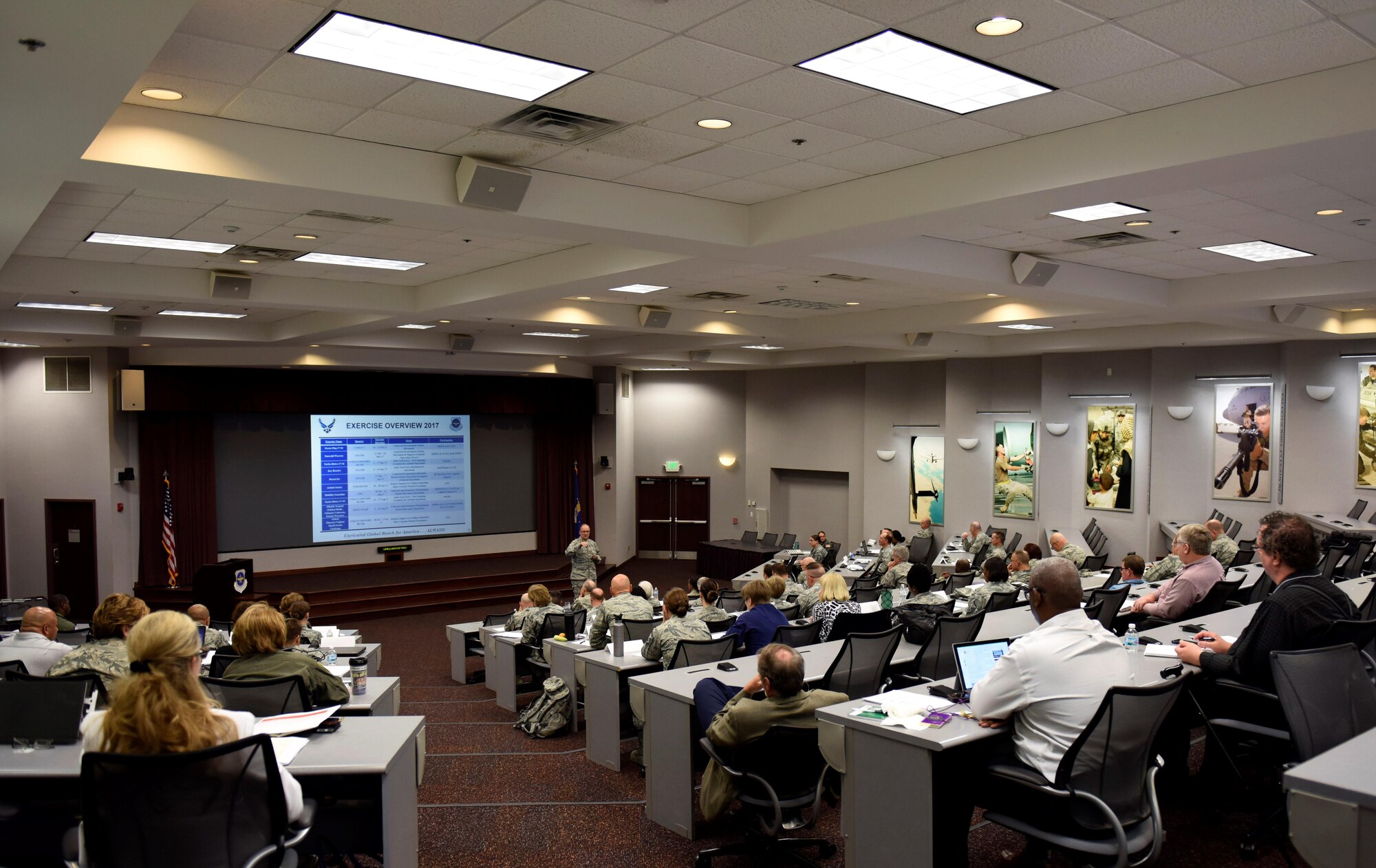 Brig. Gen. Lee Payne, AMC surgeon general, speaks to more than 30 medical group commanders, aeromedical squadron commanders and superintendents from across Air Mobility Command May 22, 2017, at Scott Air Force Base Ill. The leaders are here to learn how to improve care within their military treatment facilities.