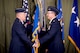 Lt. Gen. Brandon Webb, Air Force Special Operations Command commander, passes on the guidon to incoming 27th Special Operations Wing commander, Col. Stewart Hammons, during his wing's change of command ceremony at Cannon Air Force Base, N.M., Jun. 2, 2017. Col. Benjamin Maitre handed over command of the wing to Hammons. (U.S. Air Force photo by Tech. Sgt. Manuel Martinez)