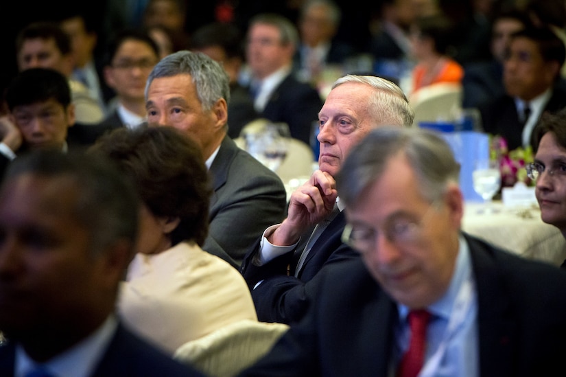 Defense Secretary Jim Mattis attends the Shangri-La Dialogue -- the International Institute for Strategic Studies' 16th Asia security summit -- in Singapore, June 2, 2017. DOD photo by Air Force Staff Sgt. Jette Carr