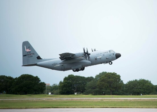 The Air Force Reserve's 53rd Weather Reconnaissance Squadron “Hurricane Hunters” depart Keesler Air Force Base, Mississippi, May 31, 2017, to take part in the U.S. Navy's Gulf of Mexico Oceanography Unmanned Systems Operational Demonstration. The squadron collected weather data for the U.S. Navy May 30 to June 2, 2017, as part of the event. (U.S. Air Force photo/Maj. Marnee A.C. Losurdo)