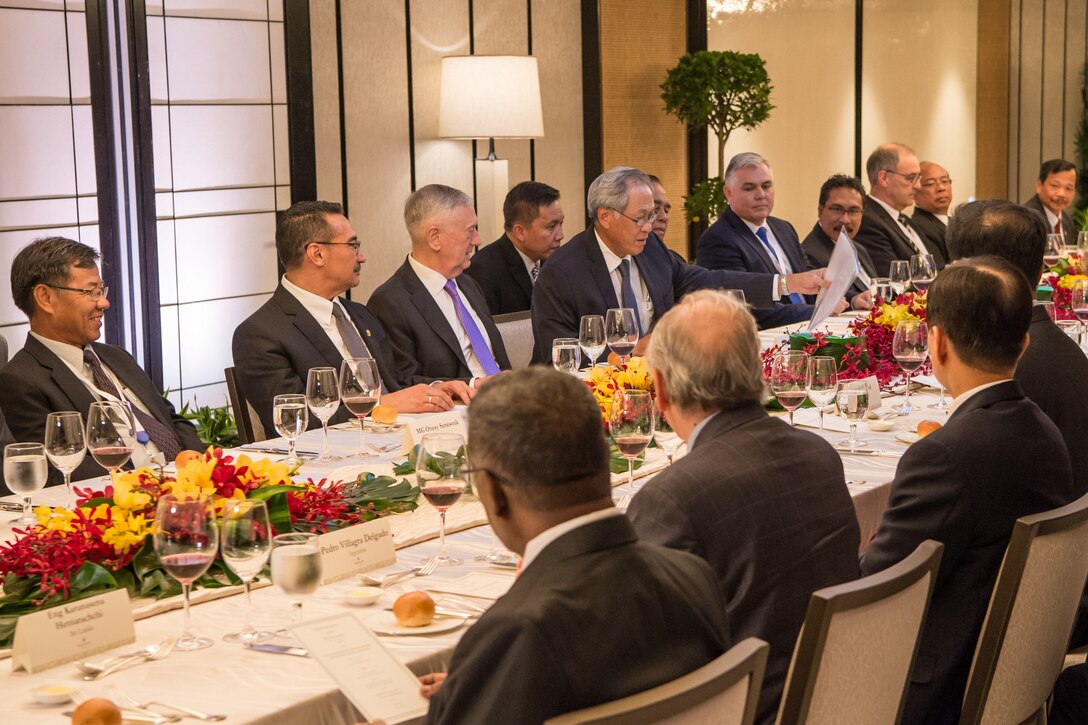 Defense Secretary Jim Mattis attends a ministerial lunch during the Shangri-La Dialogue in Singapore on June 3, 2017. DoD photo by Air Force Staff Sgt. Jette Carr