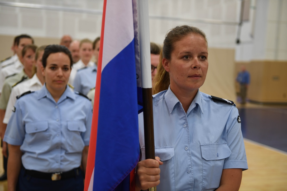170603-N-UK306-038 JACKSONVILLE, Fla. (June 3, 2017)  Compeititors from The Netherlands take part in the opening ceremony of the 18th Conseil International du Sport Militaire (CISM) World Military Women's Volleyball Championship at Naval Station Mayport.  Teams from the United States, Canada, China, Germany and The Netherlands will compete June 4-9, while promoting peace activities and solidarity among athletes. (U.S. Navy photo by Mass Communication Specialist 2nd Class Timothy Schumaker/Released)